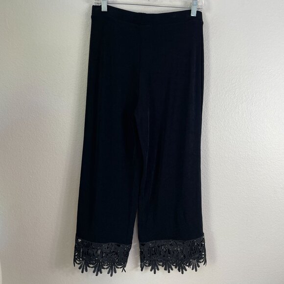 Chicos Travelers Womens Small Black Lace Trim Cropped Pants Stretch Slinky Knit - Picture 9 of 9